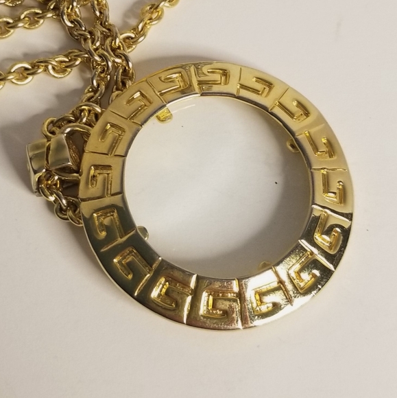 AUTHENTIC 90s GIVENCHY MONACLE GLASS SIGNED STAMPED PENDANT NECKLACE - Picture 4 of 12